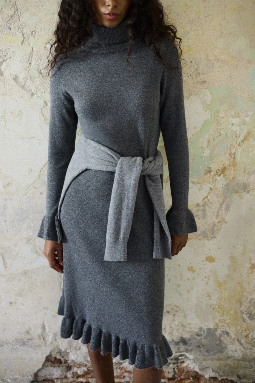 Answear.LAB rochie de cașmir culoarea gri, midi, drept