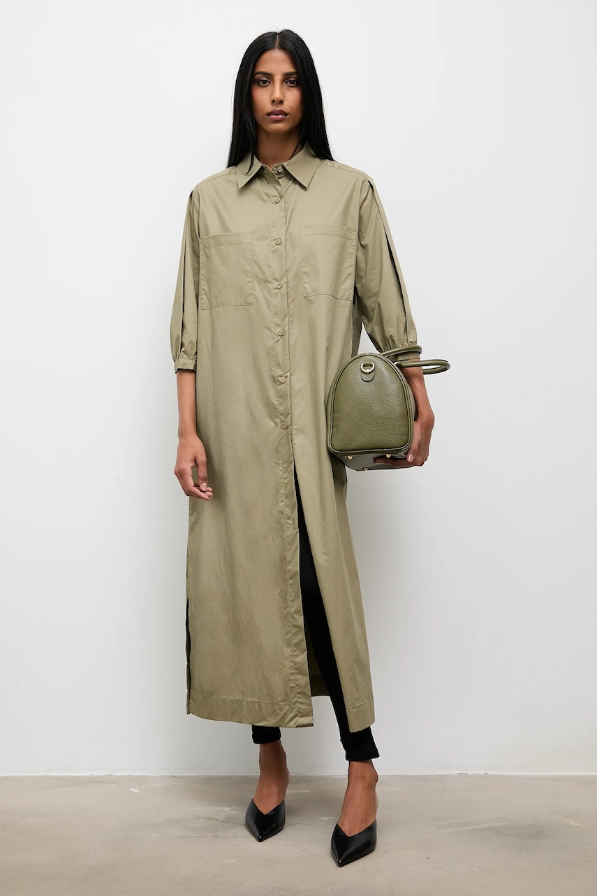 Answear.LAB rochie din bumbac culoarea verde, maxi, drept