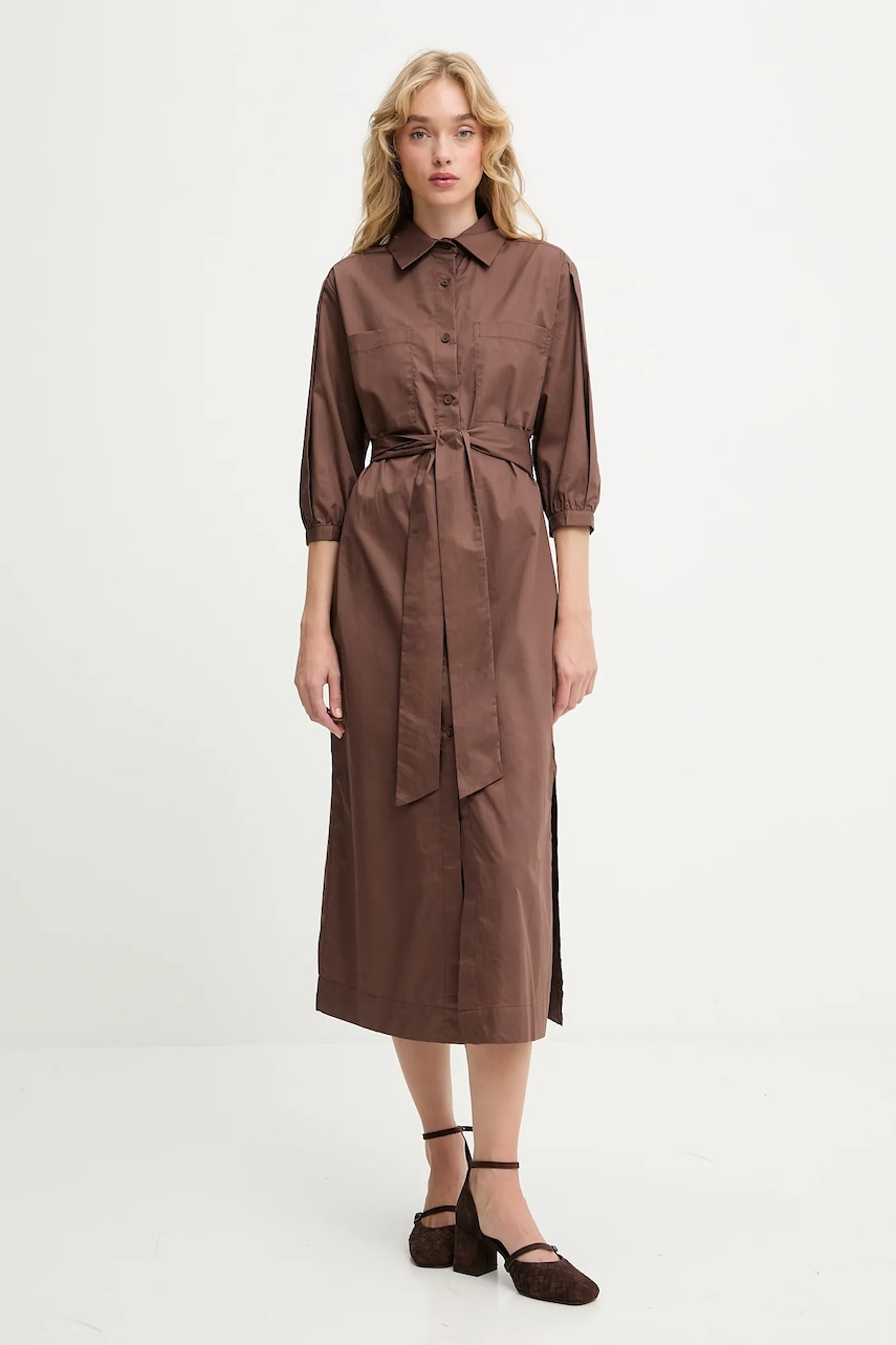 Answear.LAB rochie din bumbac culoarea maro, maxi, drept Answear.LAB rochie din bumbac culoarea maro, maxi, drept