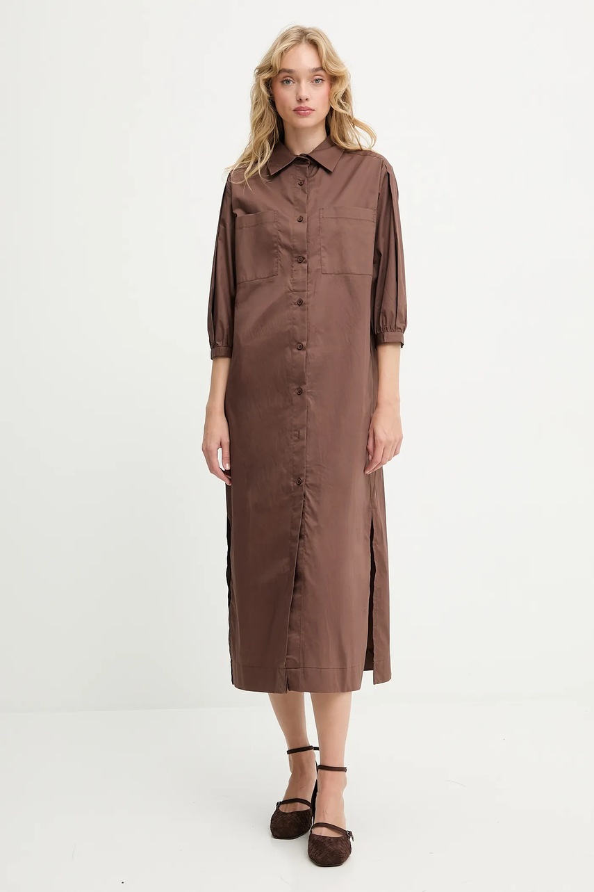 Хлопковое платье Answear.LAB цвет коричневый maxi прямая