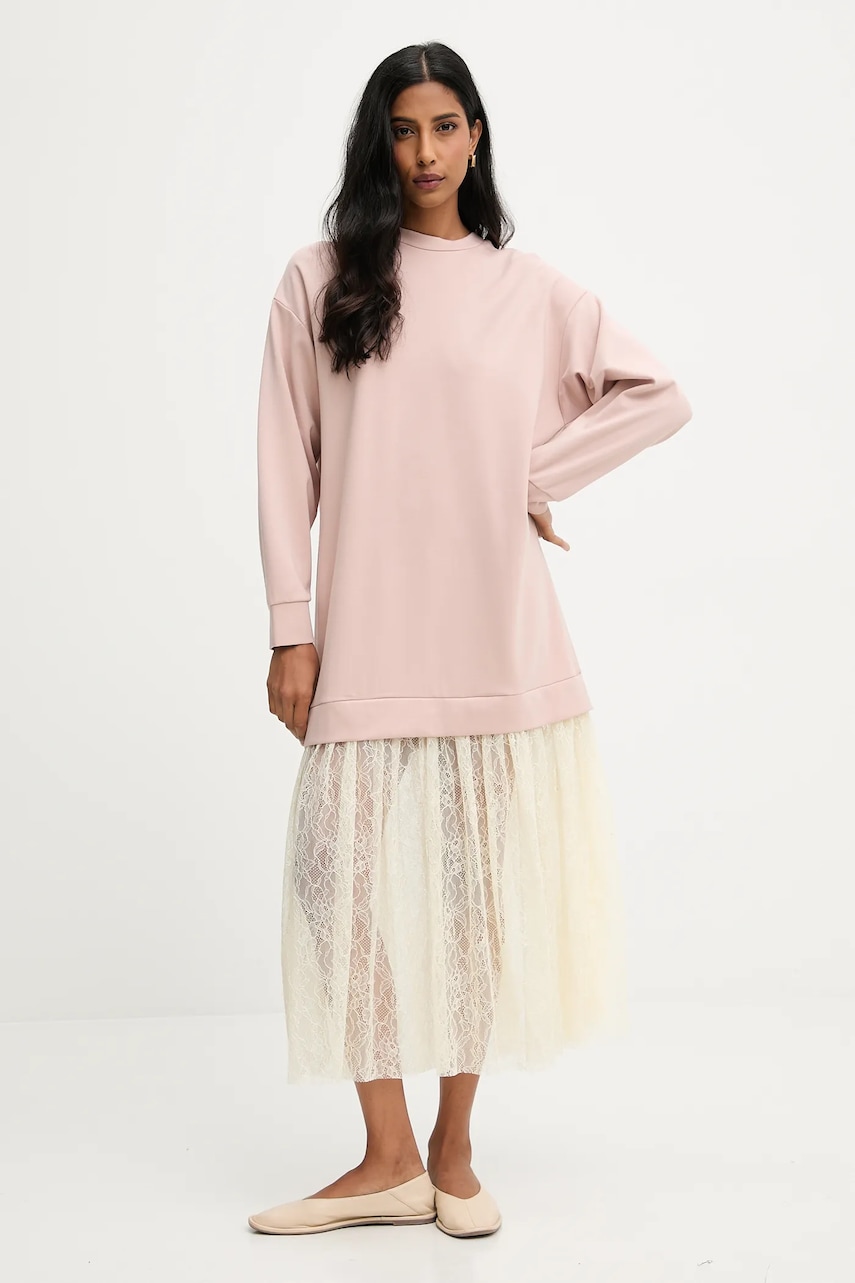 Answear.LAB rochie culoarea roz, midi, evazati