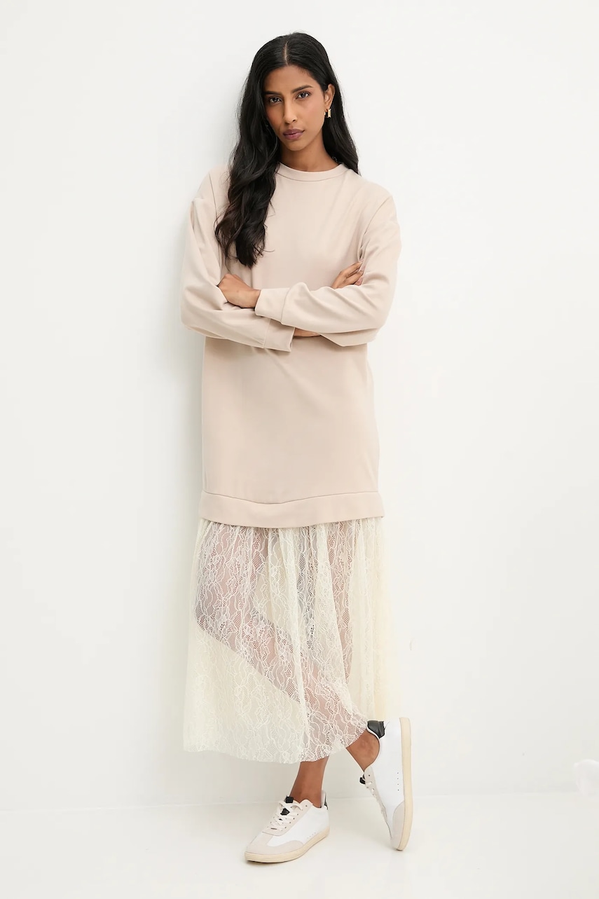 Answear.LAB rochie culoarea bej, midi, evazati