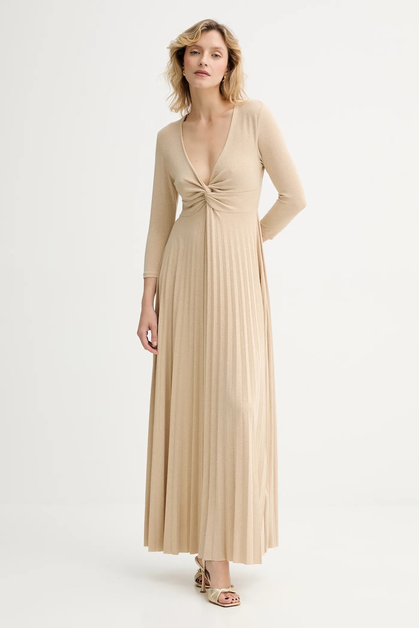 Answear.LAB sukienka kolor złoty maxi rozkloszowana