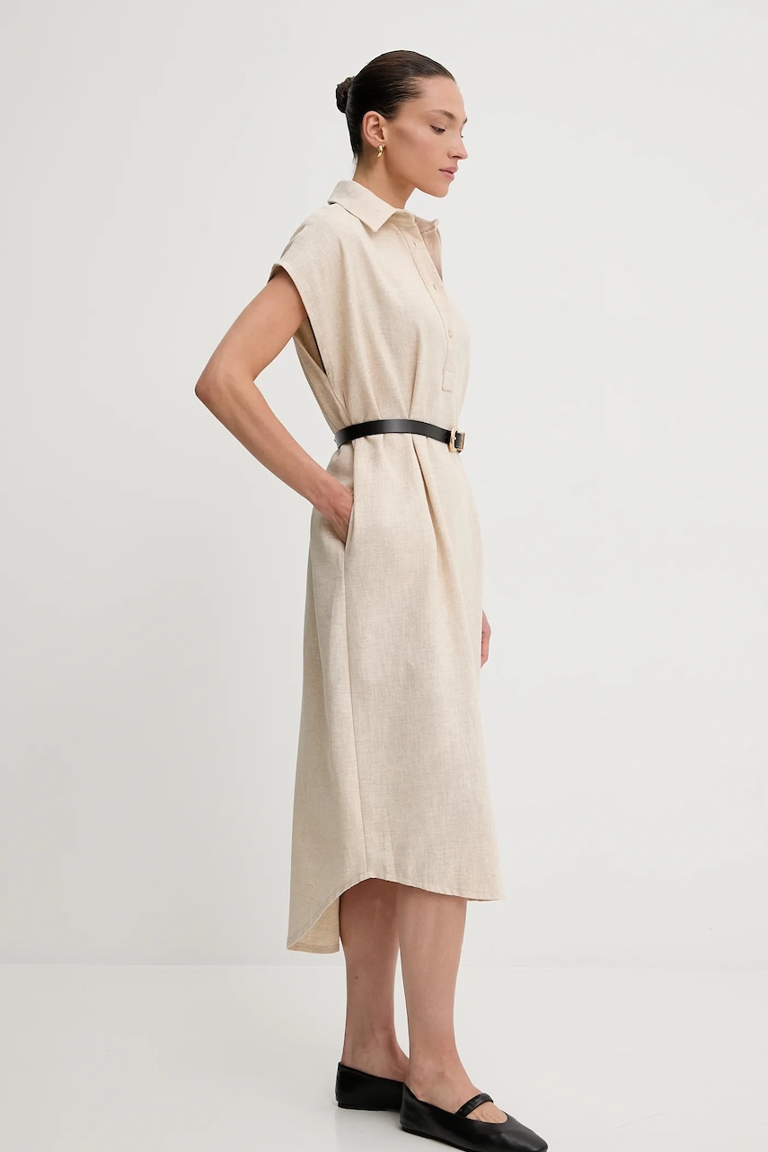Льняное платье Answear.LAB цвет бежевый midi oversize Льняное платье Answear.LAB цвет бежевый midi oversize