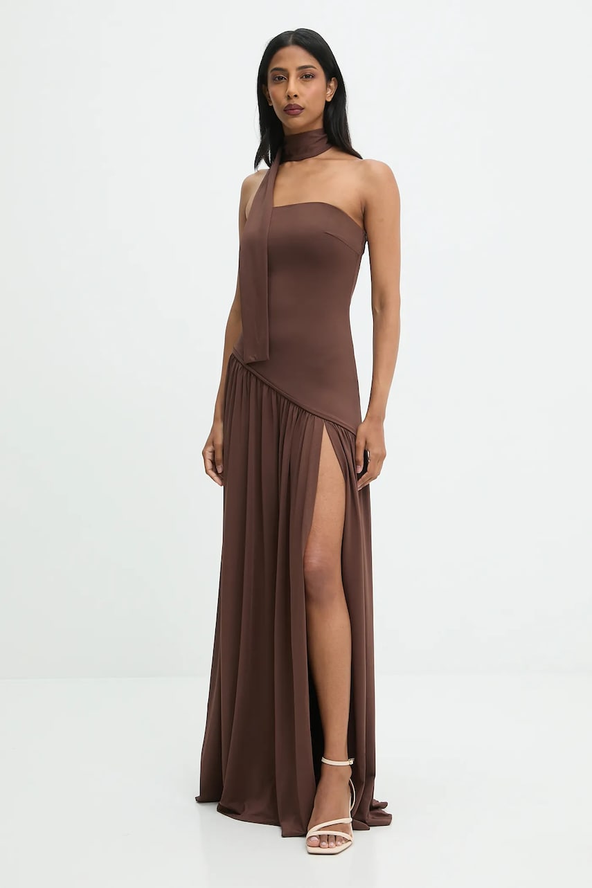 Answear.LAB rochie culoarea maro, maxi, evazati