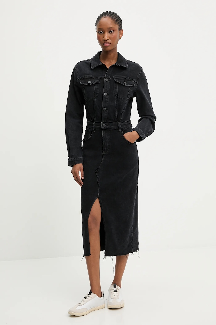 Answear.LAB rochie jeans culoarea negru, midi, mulata Answear.LAB rochie jeans culoarea negru, midi, mulata