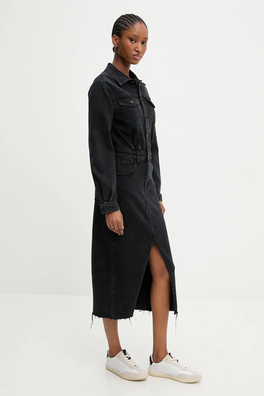 Джинсова сукня Answear.LAB колір чорний midi облягаюче