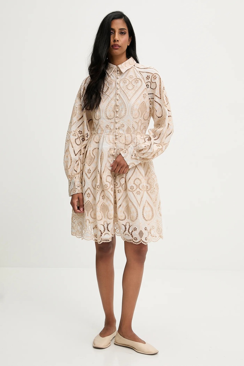 Хлопковое платье Answear.LAB цвет бежевый mini расклешённая