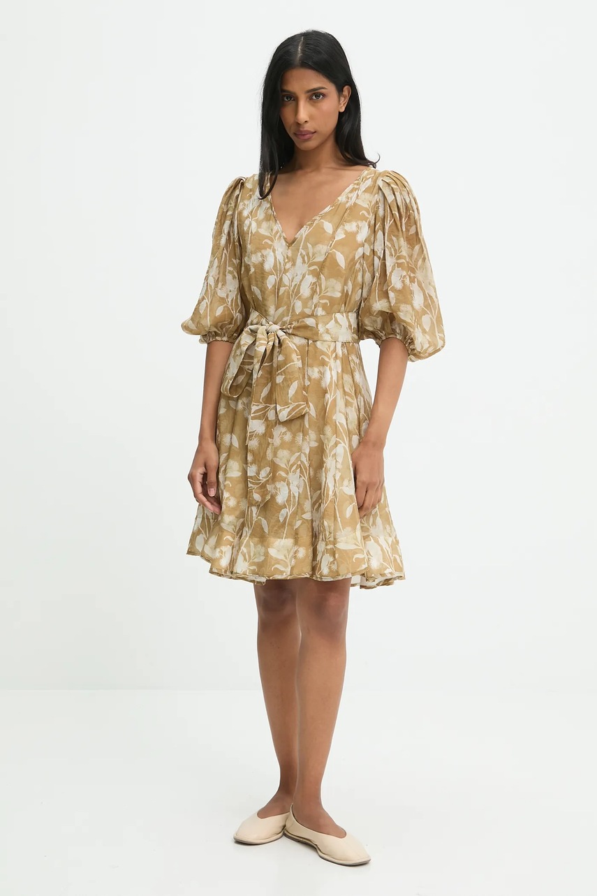 Платье с шёлком Answear.LAB цвет бежевый mini расклешённая