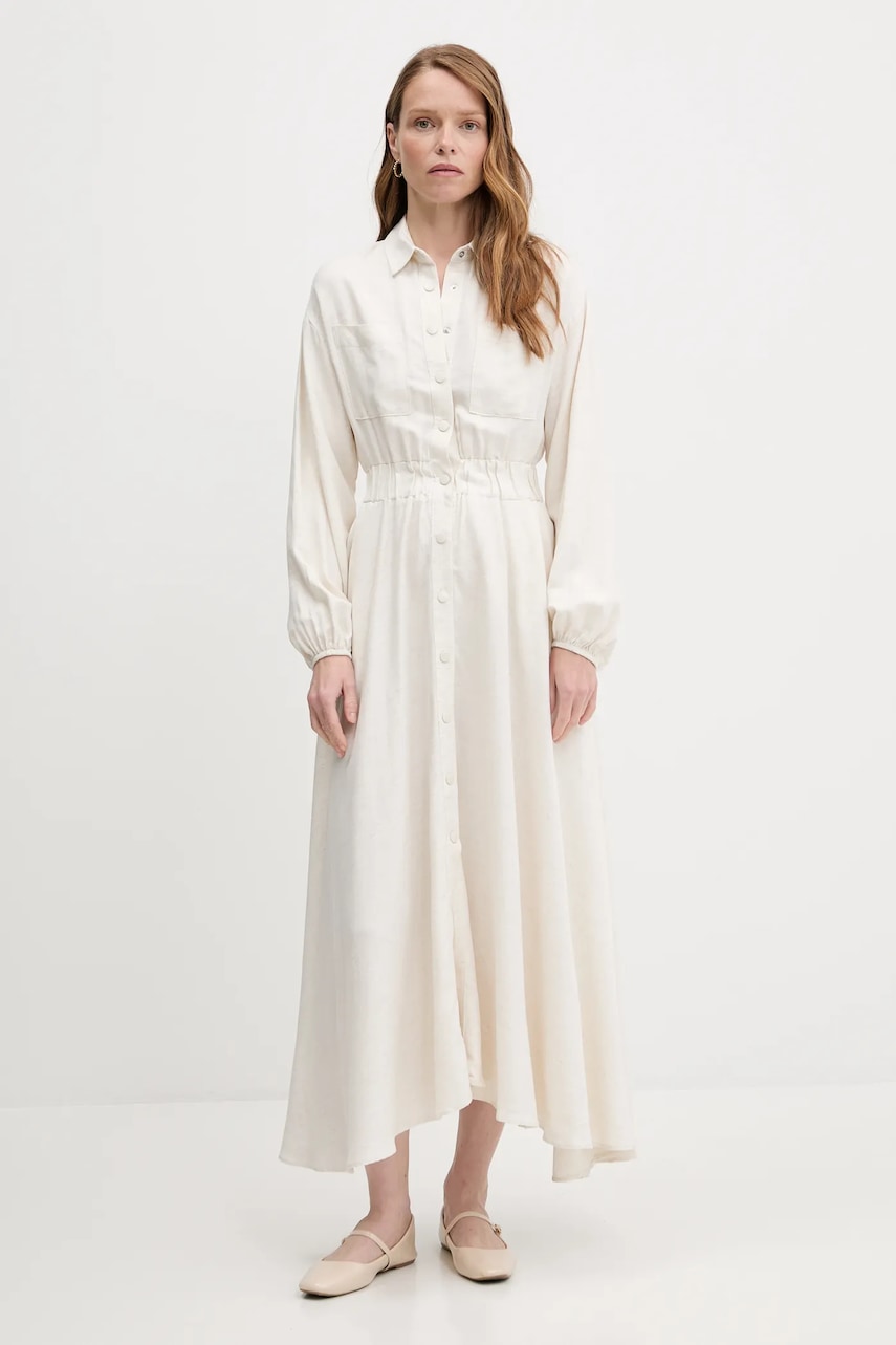 Answear Lab rochie din in culoarea bej, maxi, evazati
