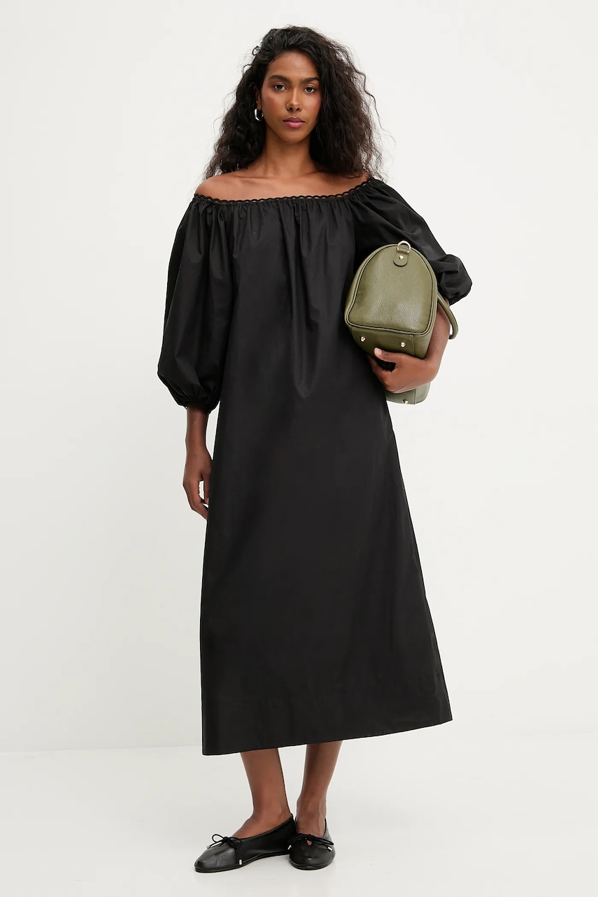 Answear.LAB rochie din bumbac culoarea negru, midi, evazati