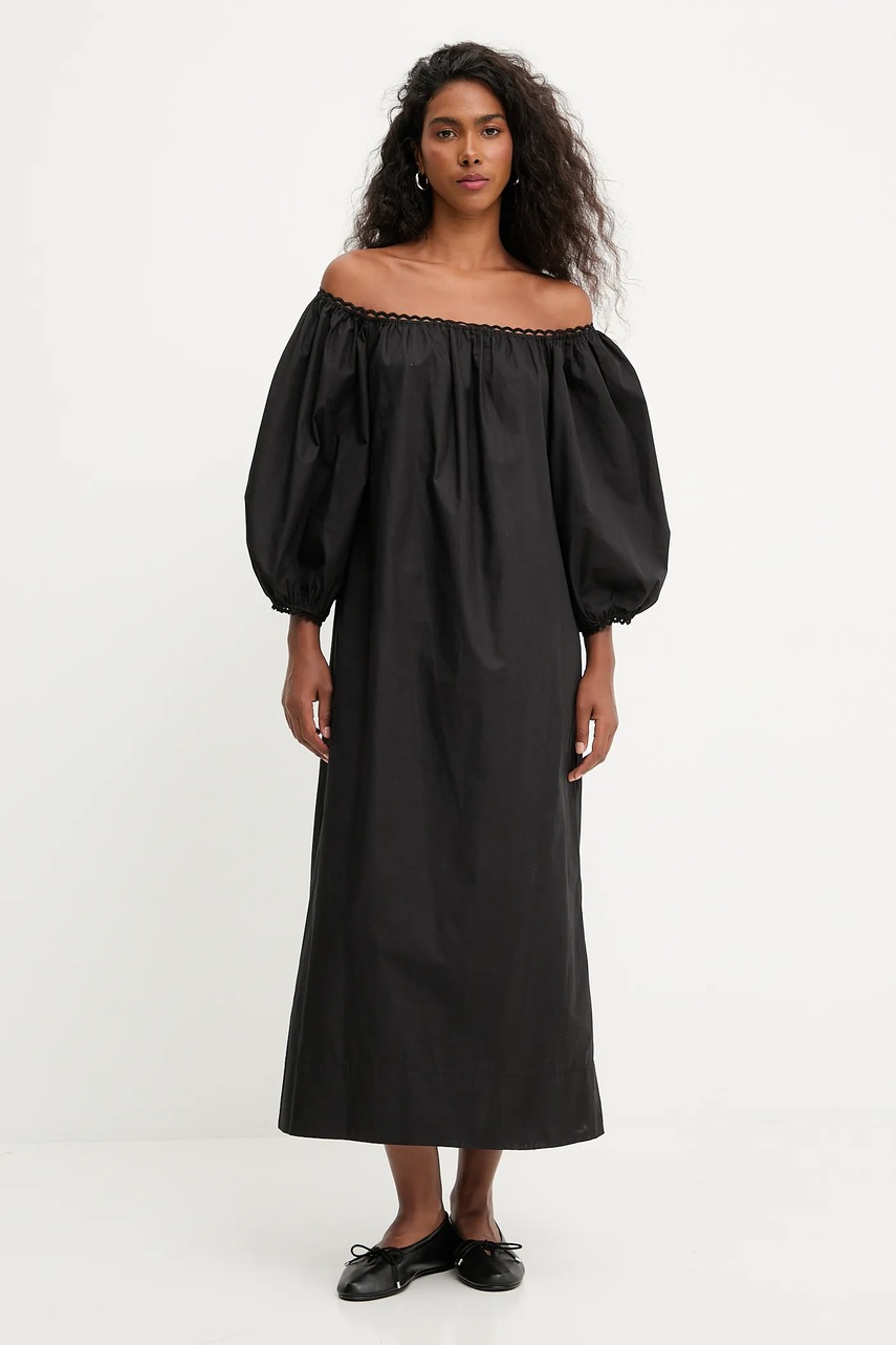 Хлопковое платье Answear.LAB цвет чёрный midi расклешённая