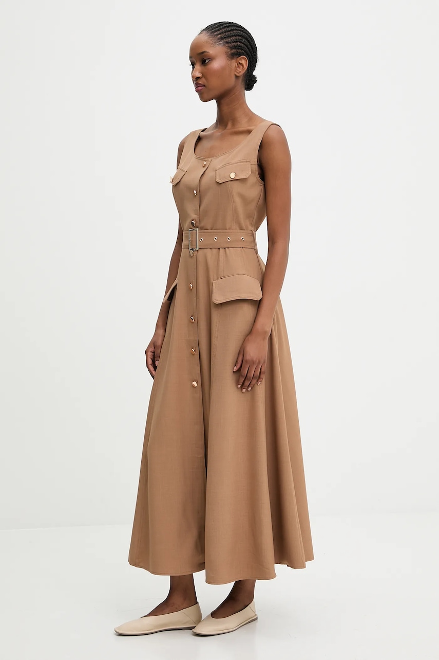 Answear.LAB rochie culoarea maro, maxi, evazati