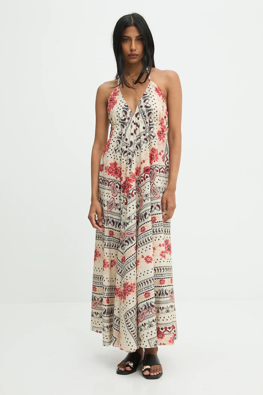 Answear.LAB rochie din bumbac culoarea bej, maxi, evazati