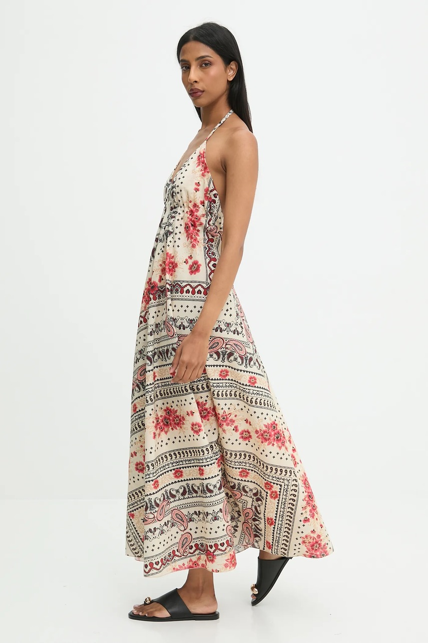 Хлопковое платье Answear.LAB цвет бежевый maxi расклешённая