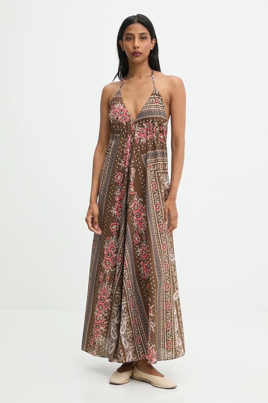 Answear.LAB rochie din bumbac culoarea maro, maxi, evazati