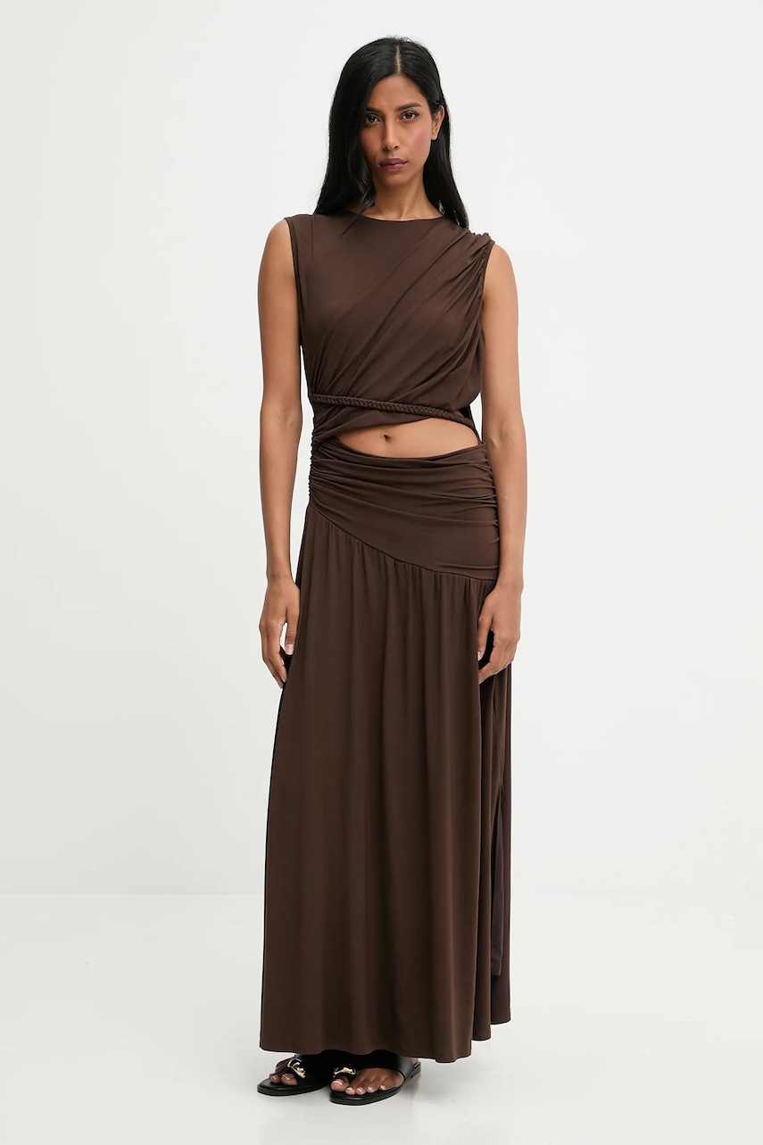 Answear.LAB rochie culoarea maro, maxi, evazati