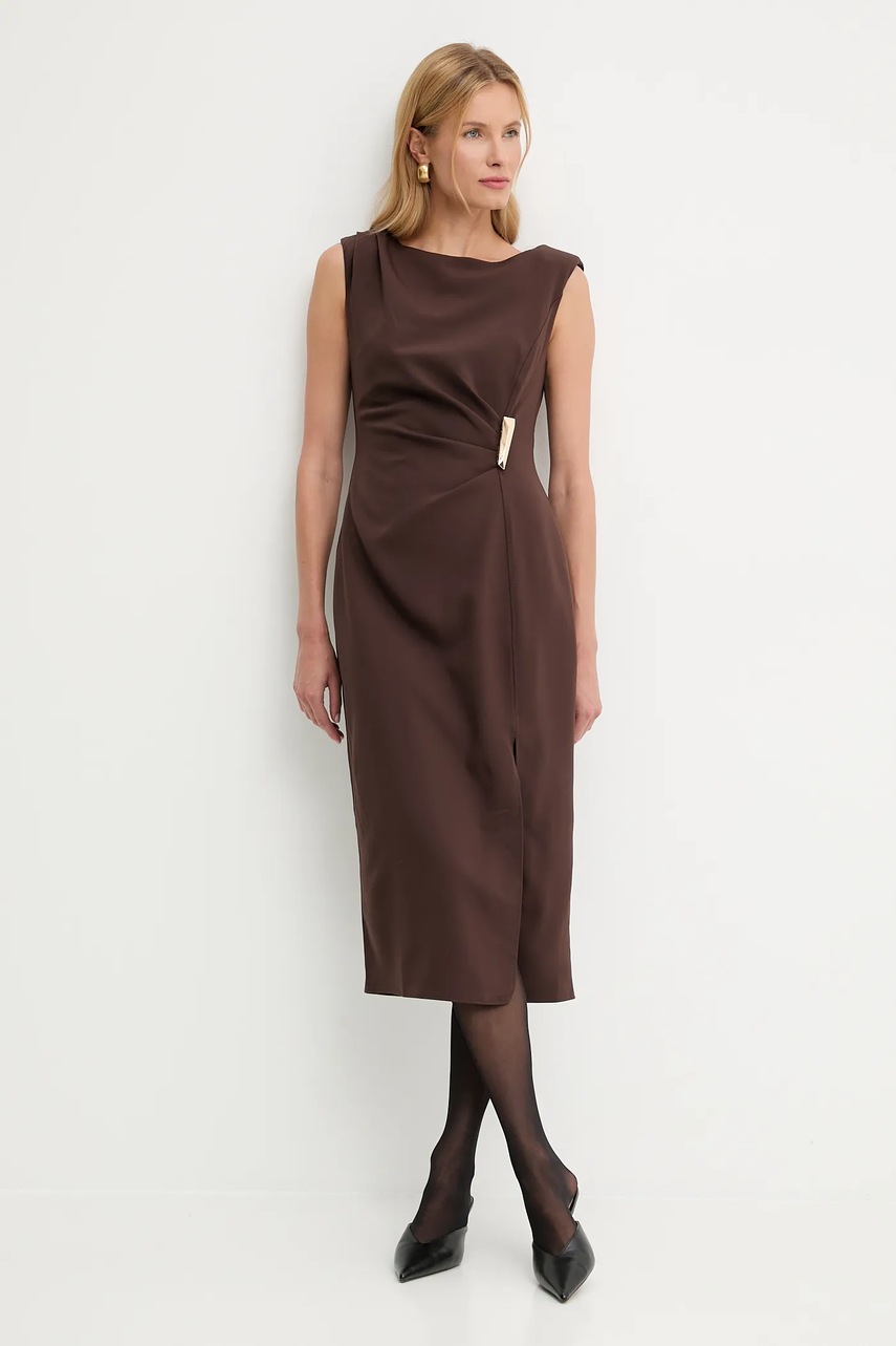 Платье Answear.LAB цвет коричневый midi облегающее