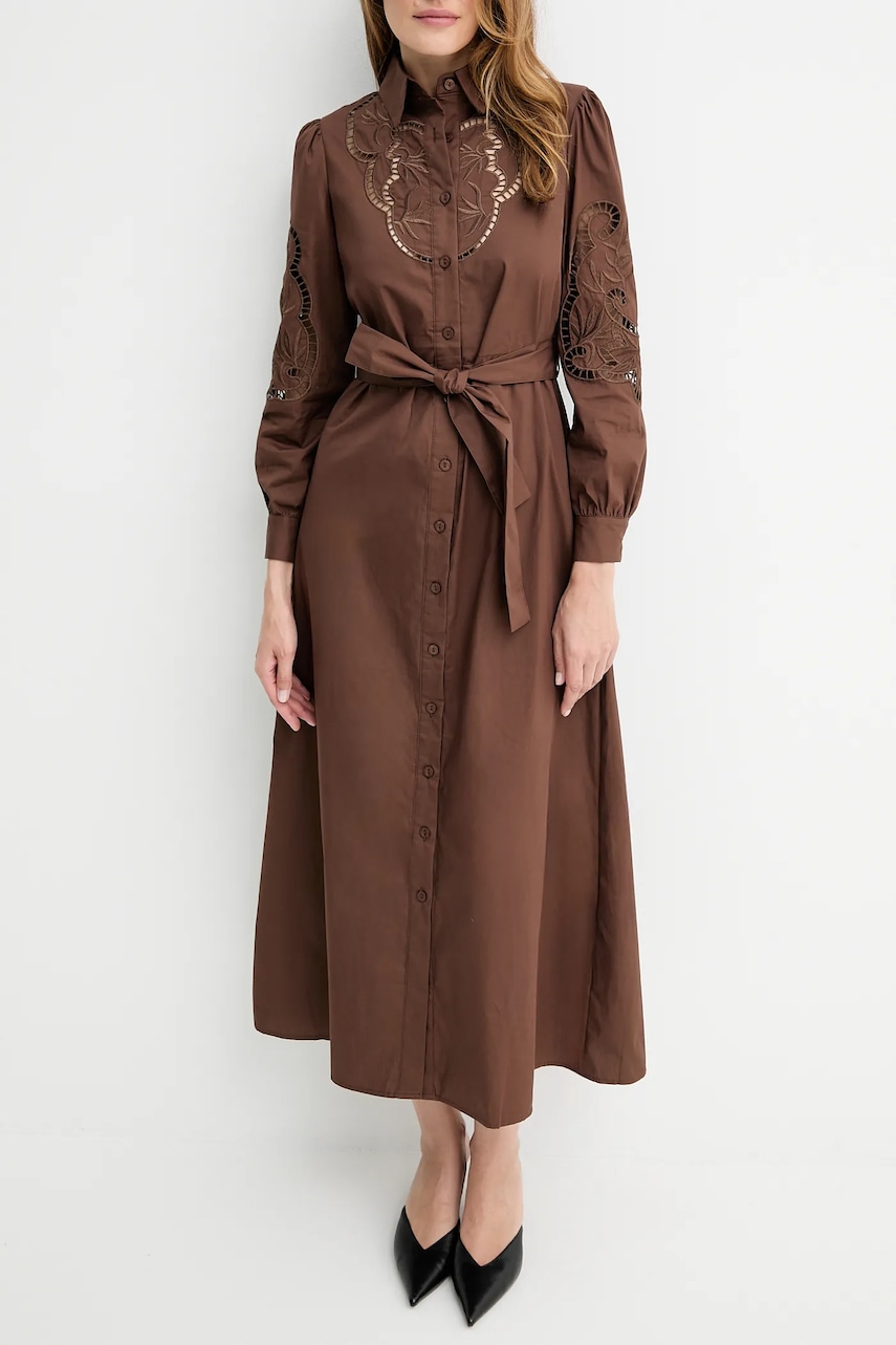 Answear.LAB rochie din bumbac culoarea maro, maxi, drept Answear.LAB rochie din bumbac culoarea maro, maxi, drept