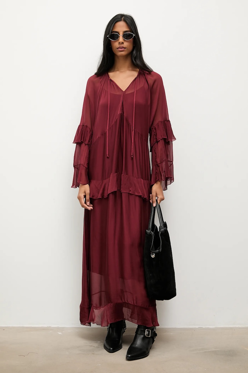 Answear.LAB rochie din matase culoarea bordo, maxi, drept