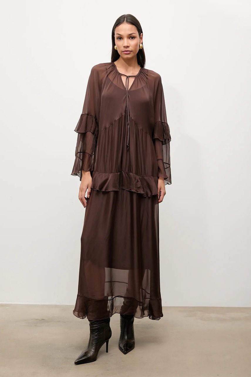 Answear.LAB rochie din matase culoarea maro, maxi, drept