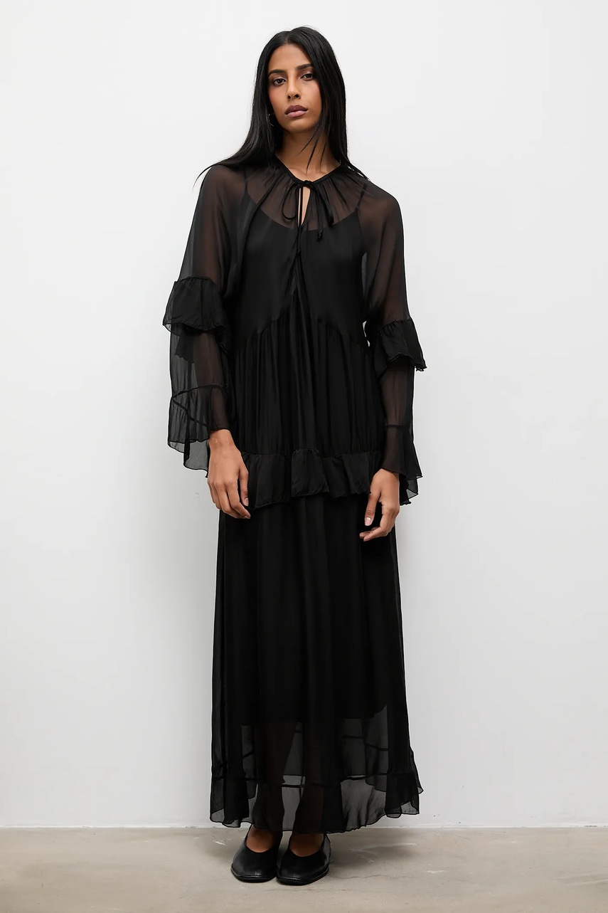Платье с шёлком Answear.LAB цвет чёрный maxi прямая