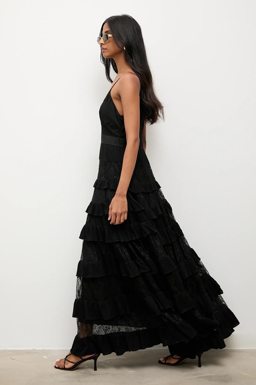 Answear.LAB rochie din amestec de in culoarea negru, maxi, evazati