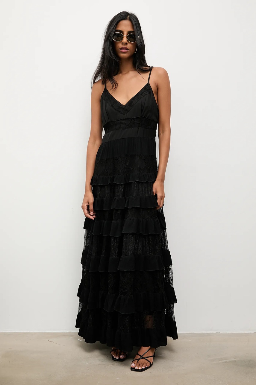 Платье с примесью шелка Answear.LAB цвет чёрный maxi расклешённая