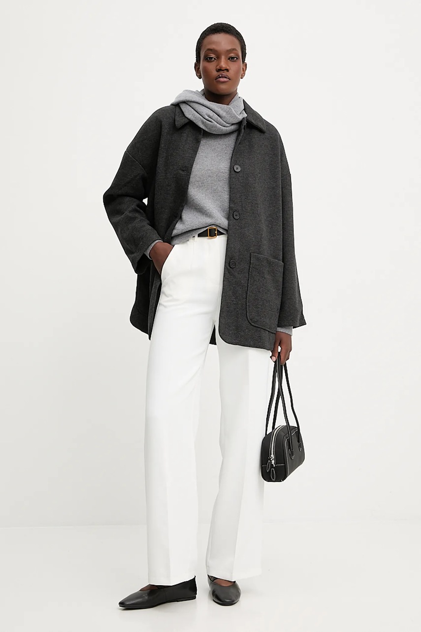 Cвитер из мериносовой шерсти с шарфом Answear.LAB цвет серый лёгкий