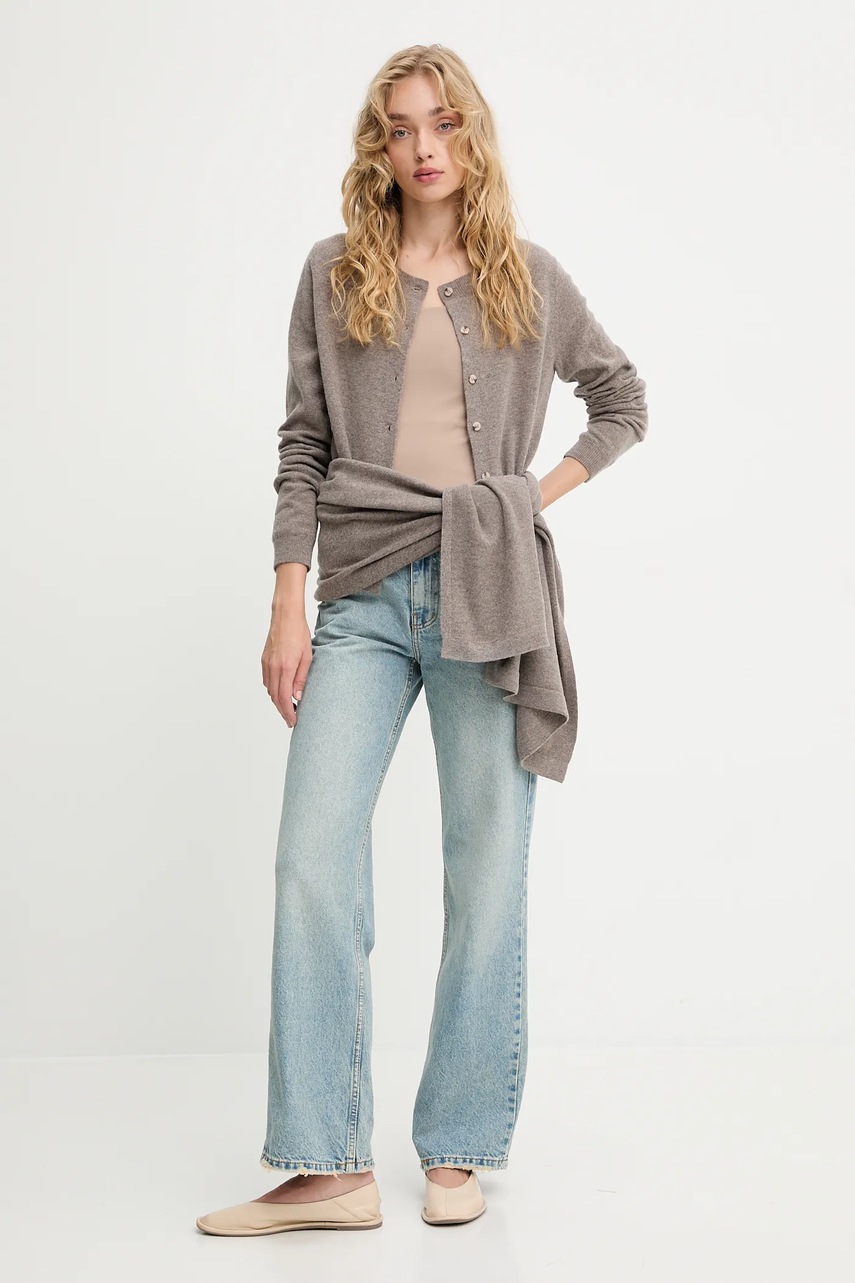 Кардиган из мериносовой шерсти с шарфом Answear.LAB цвет коричневый лёгкий