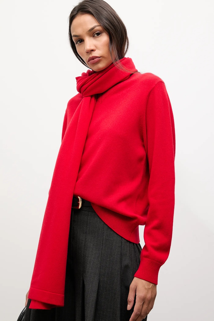 Свитер из мериносовой шерсти с шарфом Answear.LAB цвет красный лёгкий