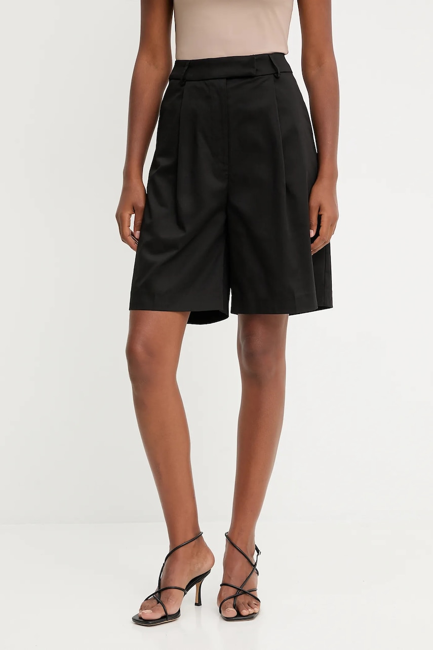 Answear.LAB pantaloni scurti culoarea negru, neted, high waist