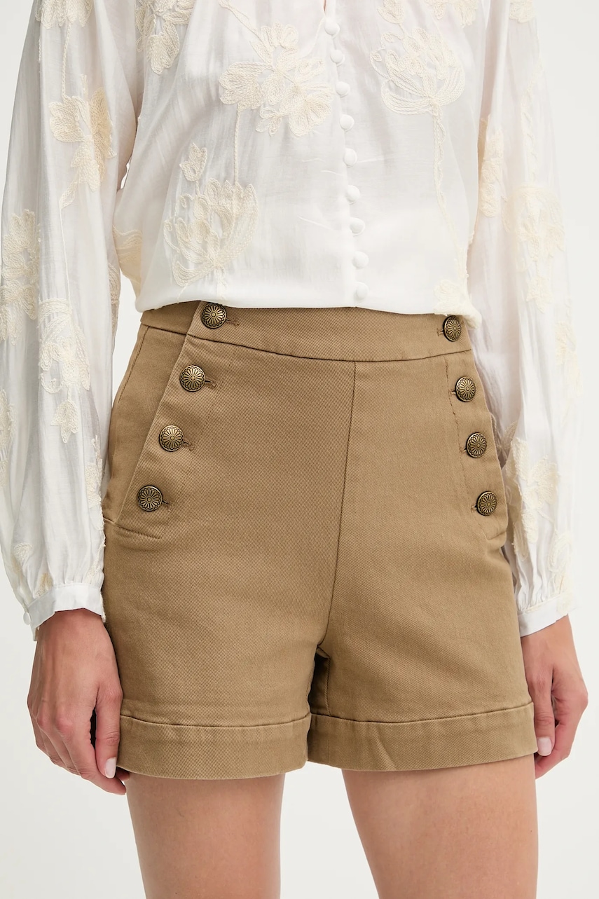 Answear Lab pantaloni scurti culoarea bej, neted, high waist