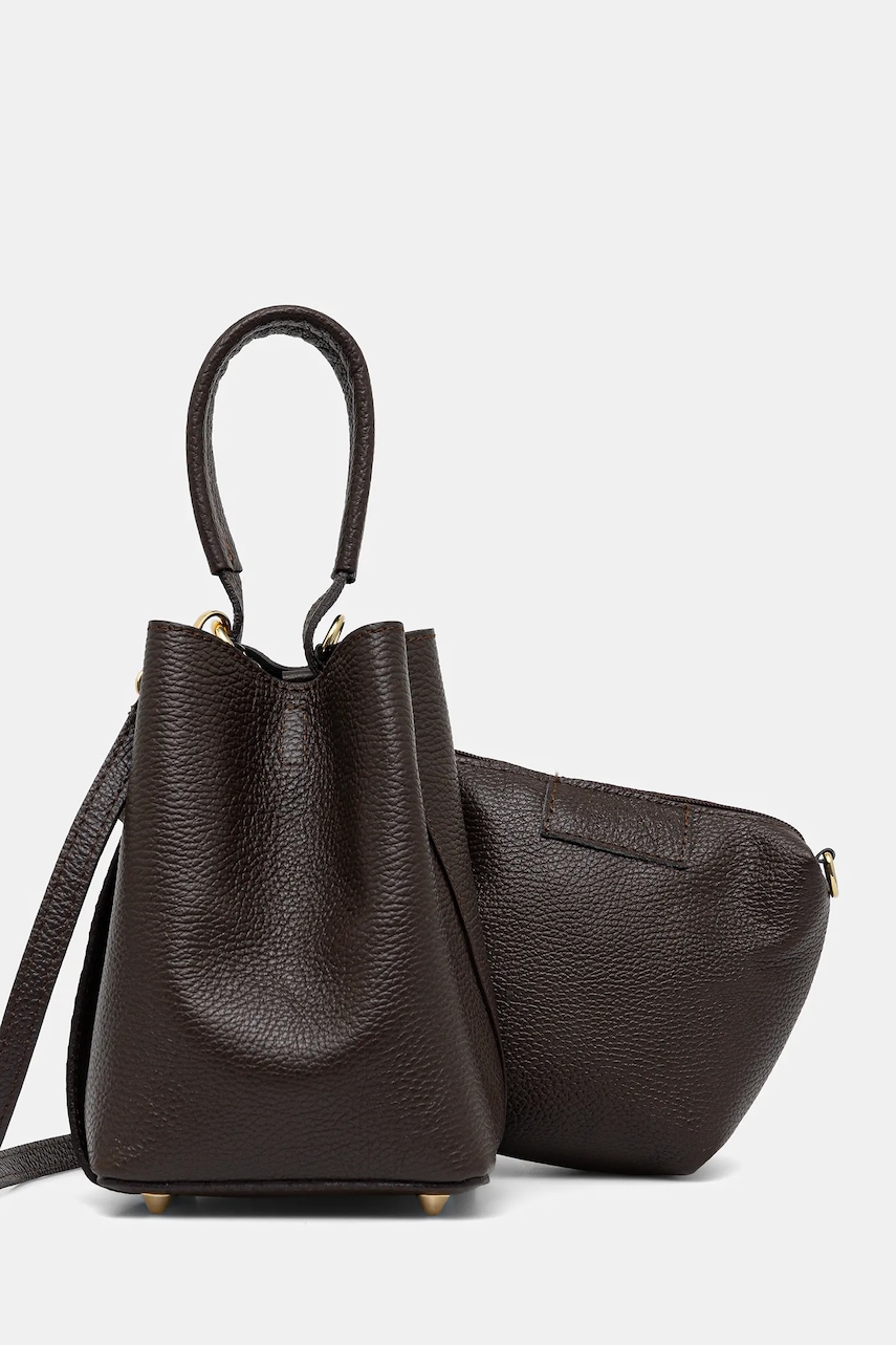 Answear.LAB geantă de mână din piele culoare maro