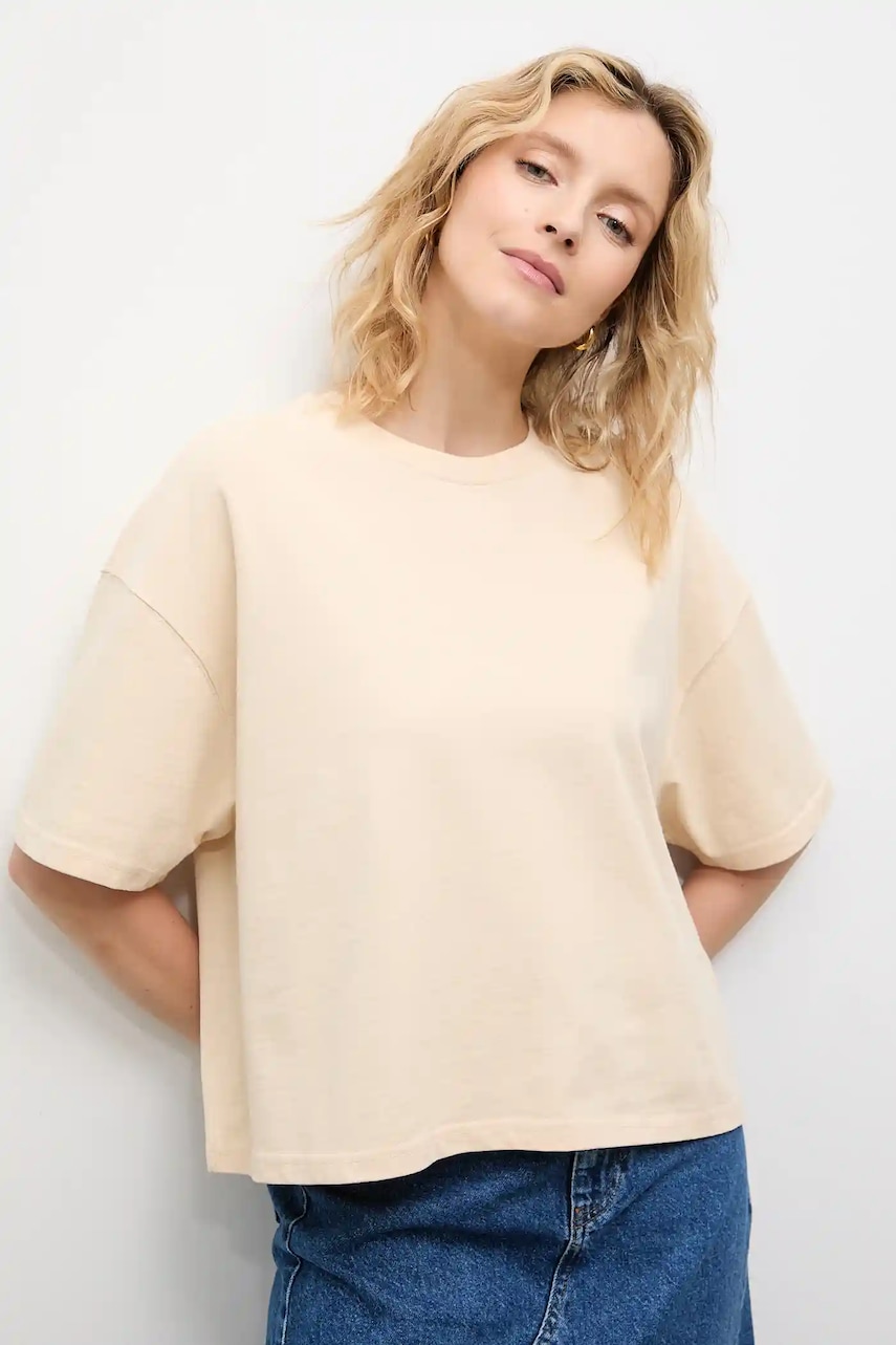 Answear.LAB tricou din bumbac culoarea bej