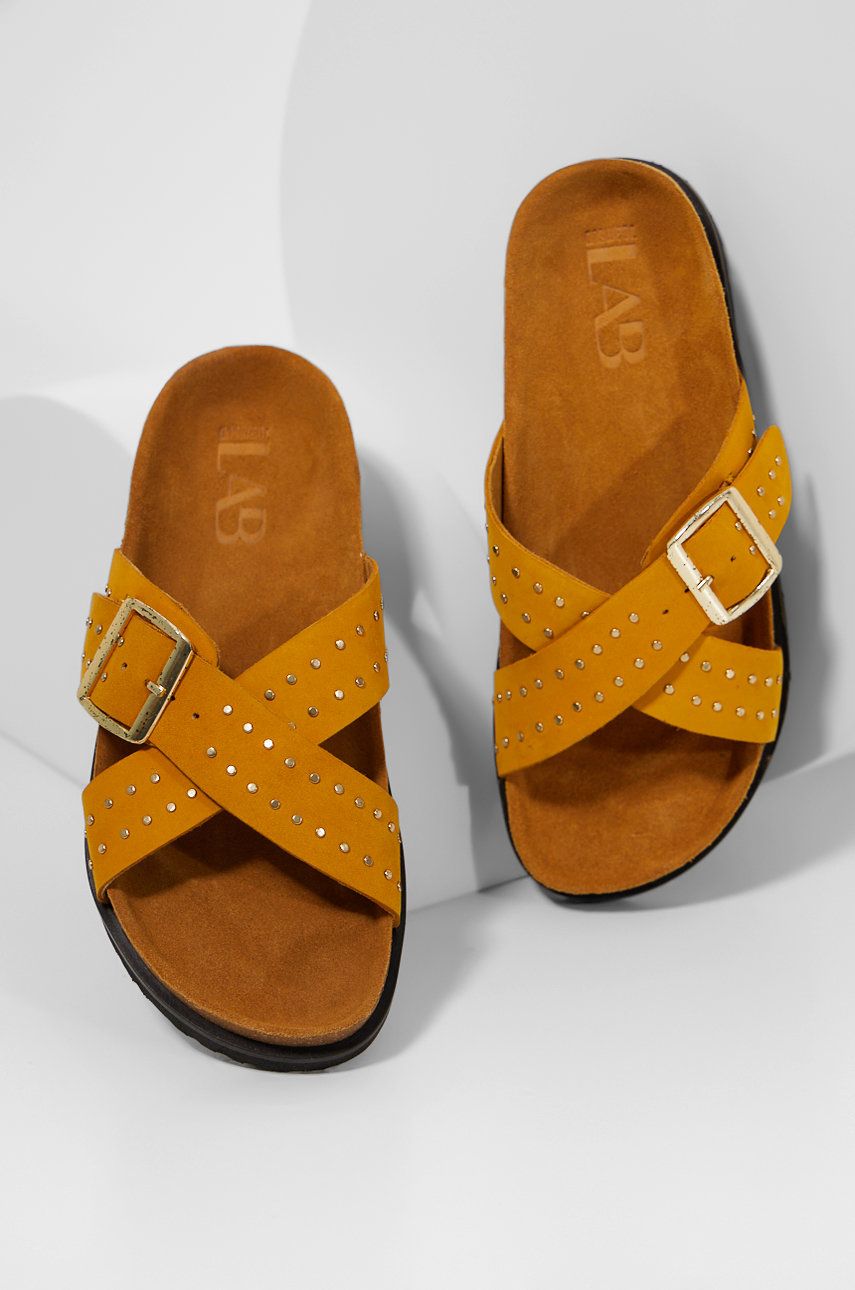 Answear Lab papuci din piele femei, culoarea galben