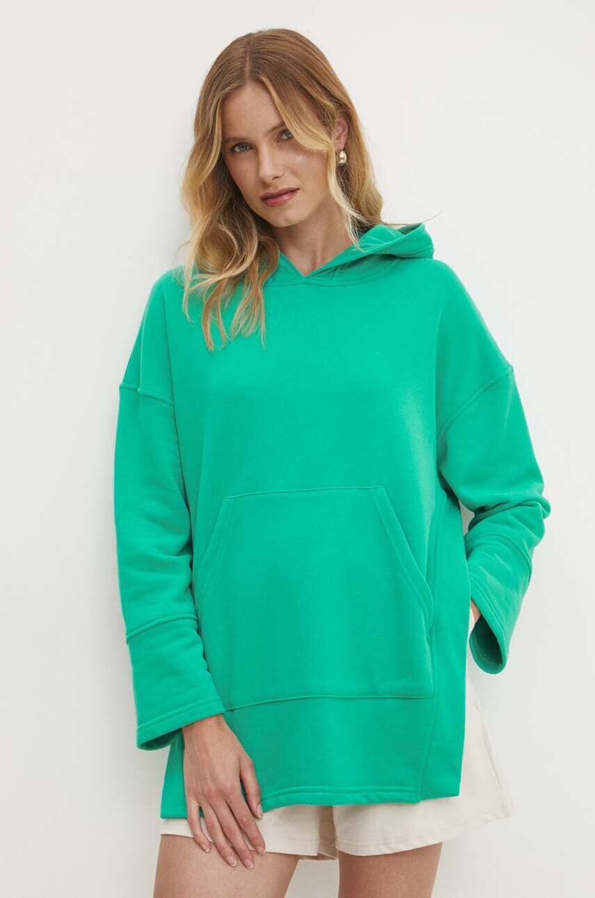 Answear Lab bluza femei, culoarea verde, cu glugă, neted