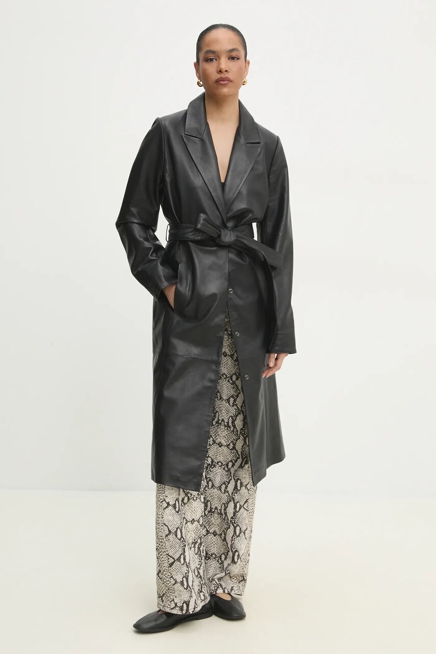 Answear Lab palton de piele femei, culoarea negru, de tranzitie
