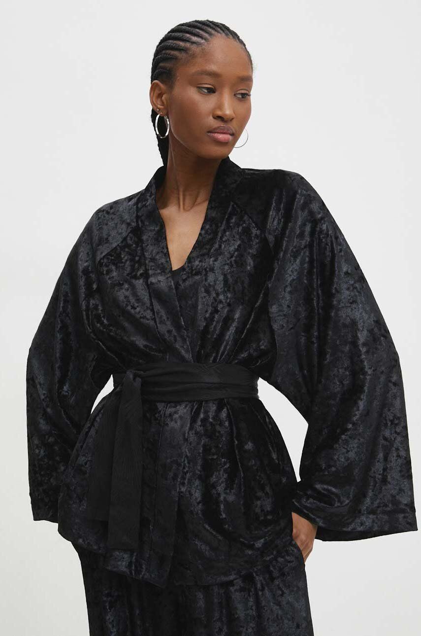 Answear Lab jachetă de catifea culoarea negru, desfacut, neted
