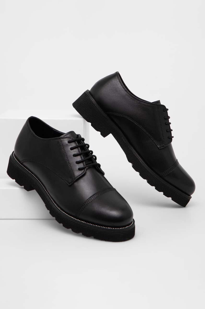 Answear Lab pantofi de piele femei, culoarea negru, cu toc plat