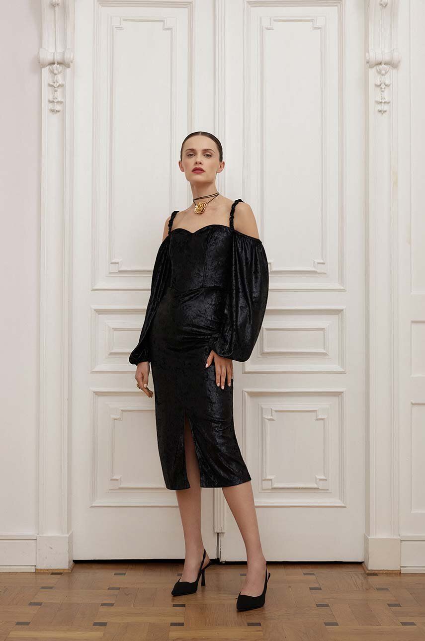 Velurové šaty Answear Lab černá barva, mini - černá - 93 % Polyester