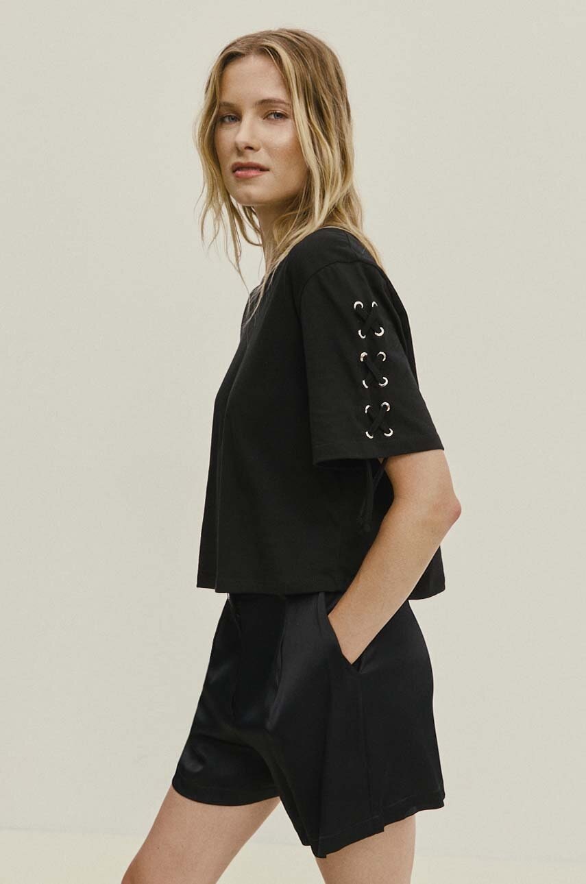 Answear Lab tricou din bumbac femei, culoarea negru