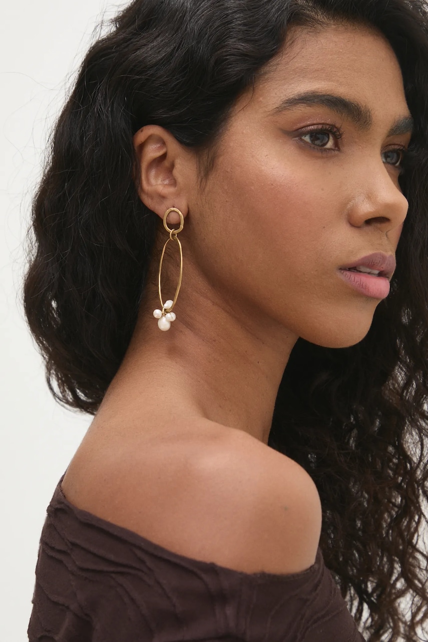 Answear Lab cercei handmade, placați cu aur, cu perlă de cultură