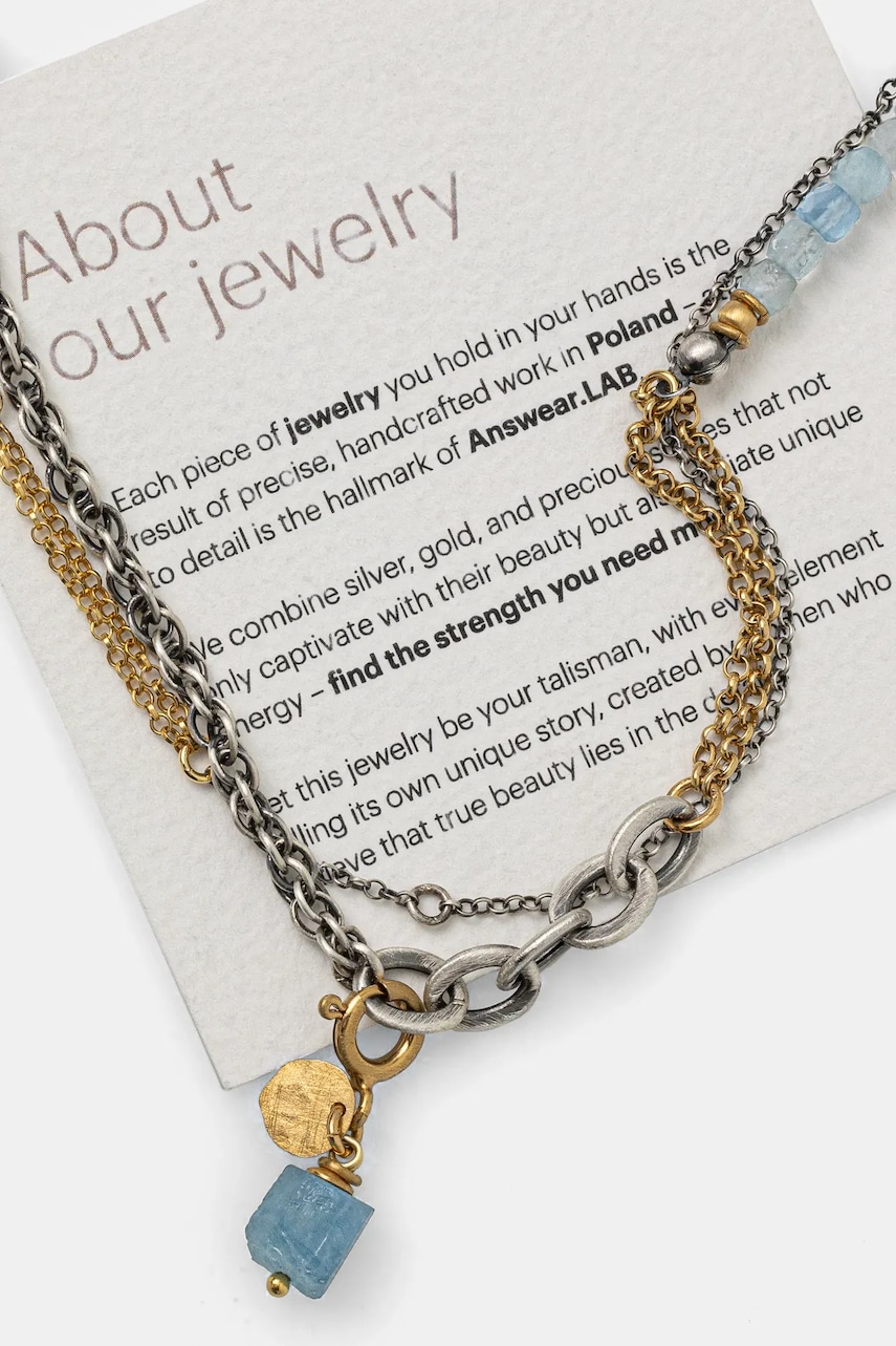 Answear.LAB naszyjnik z akwamarynem, ręcznie wykonany, ze srebra pokrytego złotem