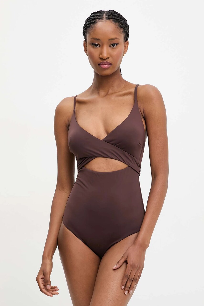 Answear Lab costum de baie dintr-o bucată culoarea maro, cupa usor rigidizata