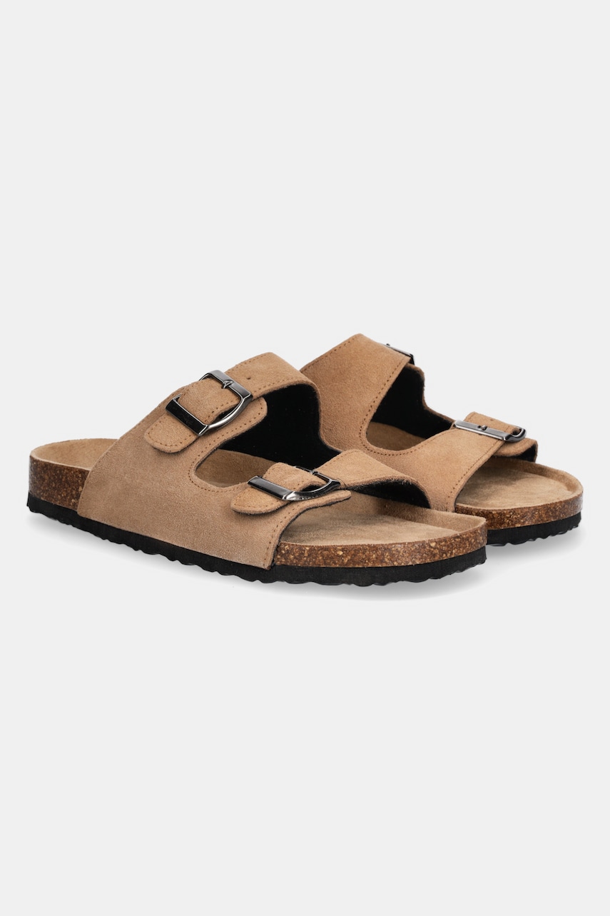 Answear Lab slapi de piele femei, culoarea bej