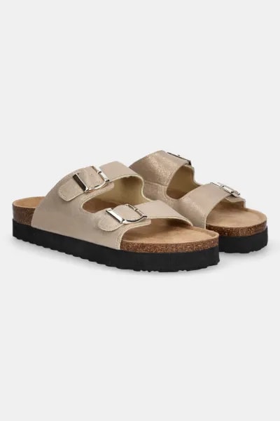 Answear Lab slapi de piele femei, culoarea bej