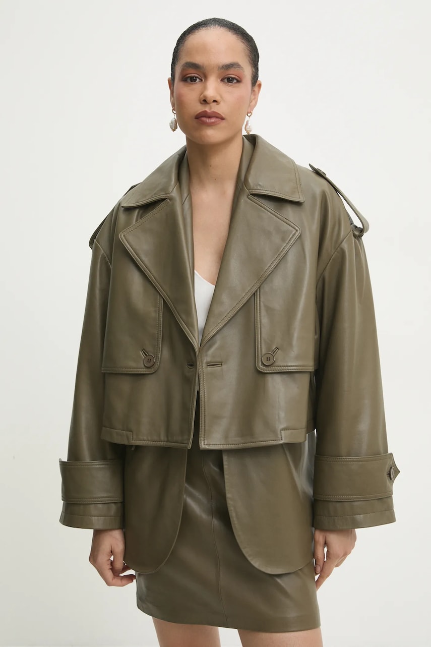 Кожаная куртка Answear Lab цвет зелёный переходная Кожаная куртка Answear Lab цвет зелёный переходная