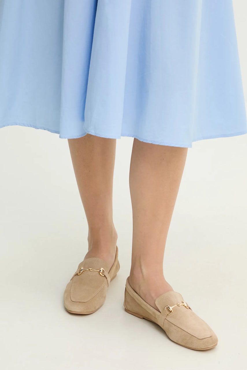 Answear Lab mocasini din piele intoarsa femei, culoarea bej, cu toc plat Answear Lab mocasini din piele intoarsa femei, culoarea bej, cu toc plat