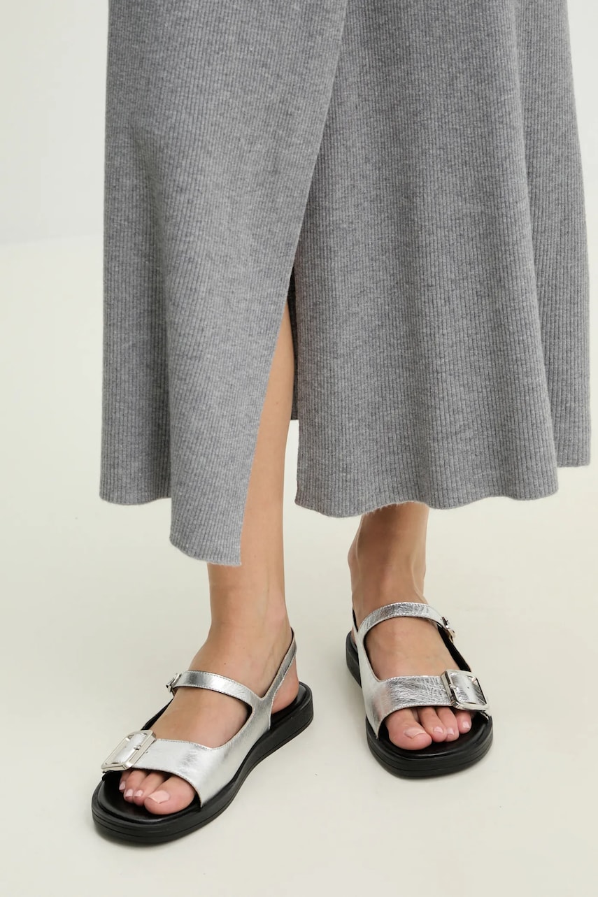 Answear Lab sandale de piele femei, culoarea argintiu